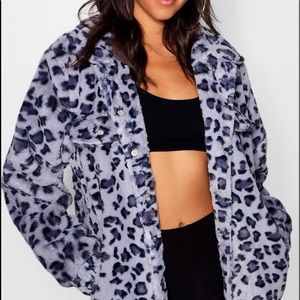 Animal Print Faux Fur Trucker Jacket
